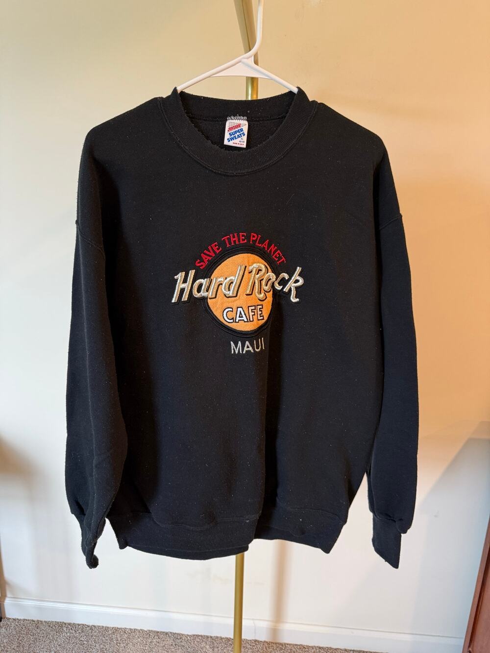 Jerzees Sweatshirt Men's XL Black Hard Rock Graphic Print Fleece Lined Crew Neck